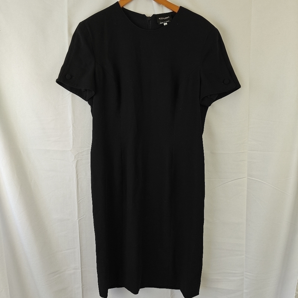 Georgio Armani 100% Wool Padded Short Sleeve Mini Sheath Black Dress 46EU 10US